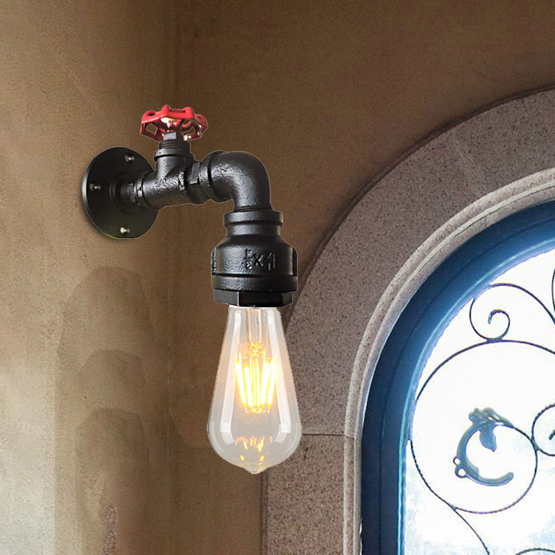 Iron Water Pipe Balcony Sconce Industrial Lamp With Red Valve Deco - Silver/Black/Rust Black
