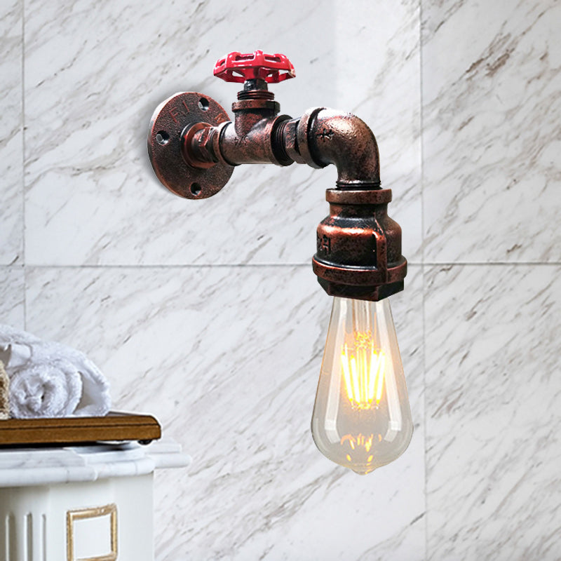 Iron Water Pipe Balcony Sconce Industrial Lamp With Red Valve Deco - Silver/Black/Rust Rust