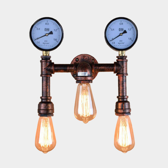 Industrial Copper Metallic Sconce Light Balcony Wall Lamp With Exposed Bulb - 3 Lights