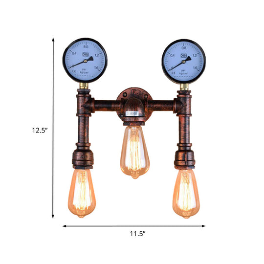 Industrial Copper Metallic Sconce Light Balcony Wall Lamp With Exposed Bulb - 3 Lights