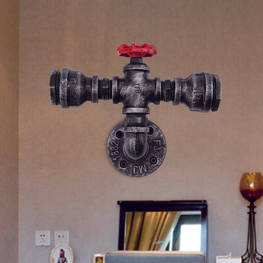 Black Industrial Metal Pipe And Valve Wall Mount Lamp For Balcony - 1/2-Light Lighting Fixture