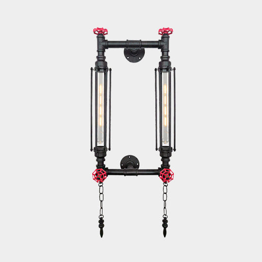 Antiqued Metal Rectangle Frame Wall Lamp Sconce - 2 Lights Black/Copper