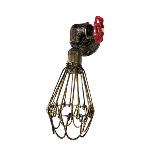 Vintage Metal Wall Lamp With Valve Deco - Conical Cage Sconce Light Fixture