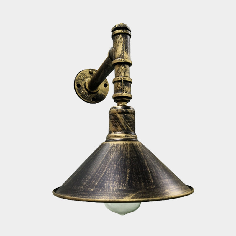 Rustic 1-Light Sconce Wall Lamp In Antique Brass With Pipe Arm