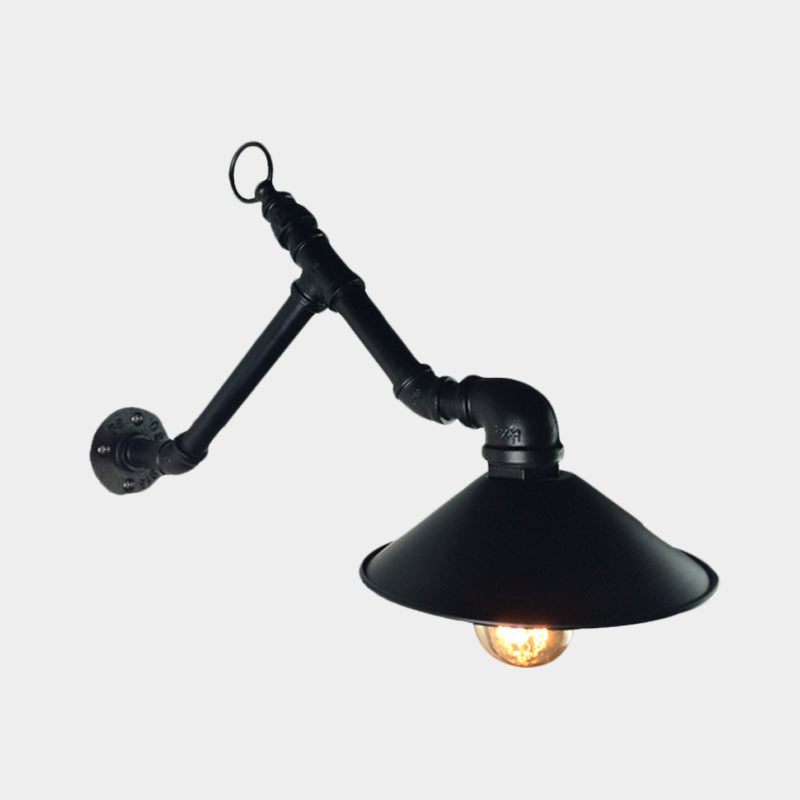Industrial Outdoor Wall Sconce With Metallic Shade - Black Flare Design