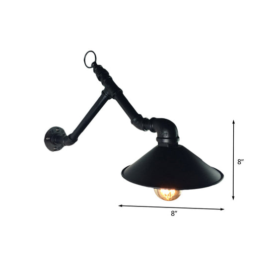 Industrial Outdoor Wall Sconce With Metallic Shade - Black Flare Design