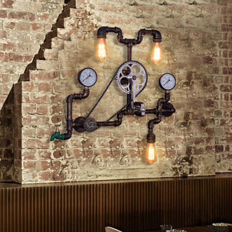 Industrial Rustic Metal Bicycle-Shaped Sconce Light Fixture With 3 Bulbs - Ideal For Restaurants
