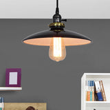 Vintage Metal Flared Hanging 1-Light Pendant Lamp For Balcony Ceiling In White/Black Black