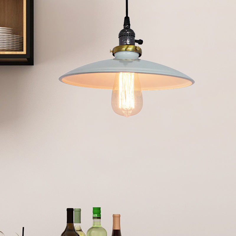 Vintage Metal Flared Hanging 1-Light Pendant Lamp For Balcony Ceiling In White/Black White