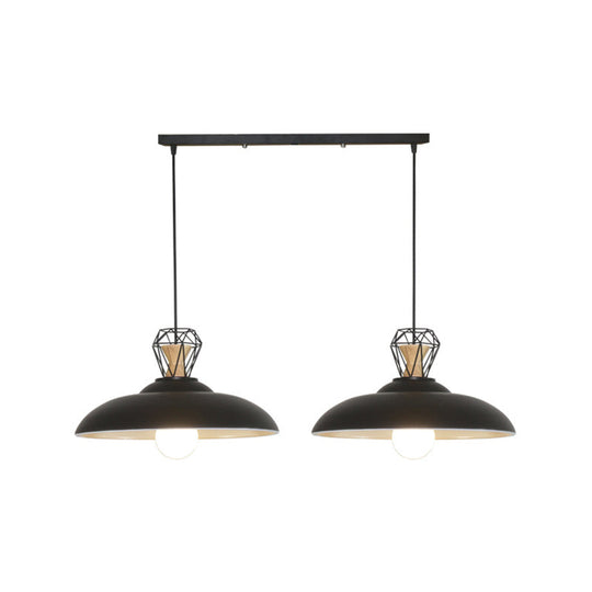 2-Headed Industrial Pendant Lamp With Barn Metal Shade For Restaurants - Black