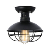 Iron Barn Flush Mount Ceiling Lamp In Antiqued Bronze/Coffee With Cage - Perfect For Living Room