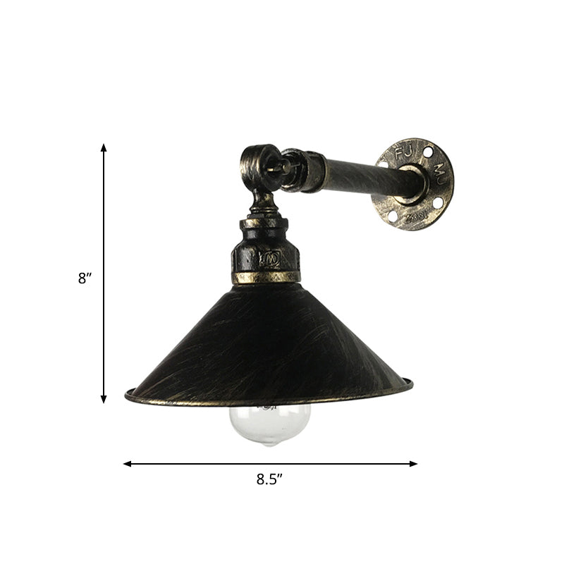 Antique Brass Wall Mounted Sconce Vintage Lamp For Restaurants - Metal Cone Shade 1-Bulb Lighting