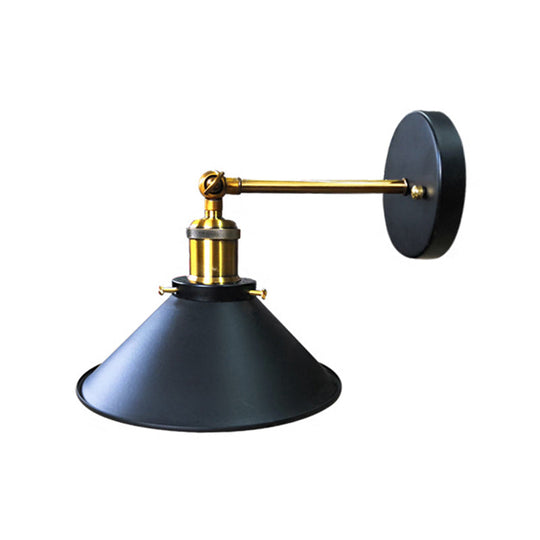 Vintage Iron Cone Wall Sconce - Black And Brass 1-Bulb Lamp (With/Without Cord)