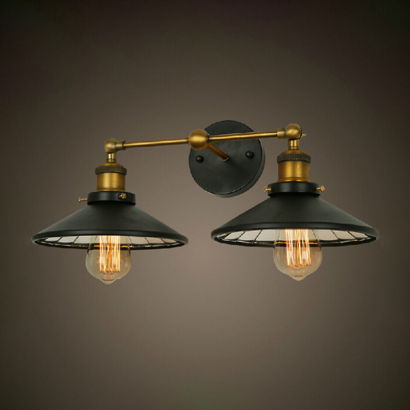 Antiqued Iron And Brass Sconce With Flared Dual Heads Wall Mount