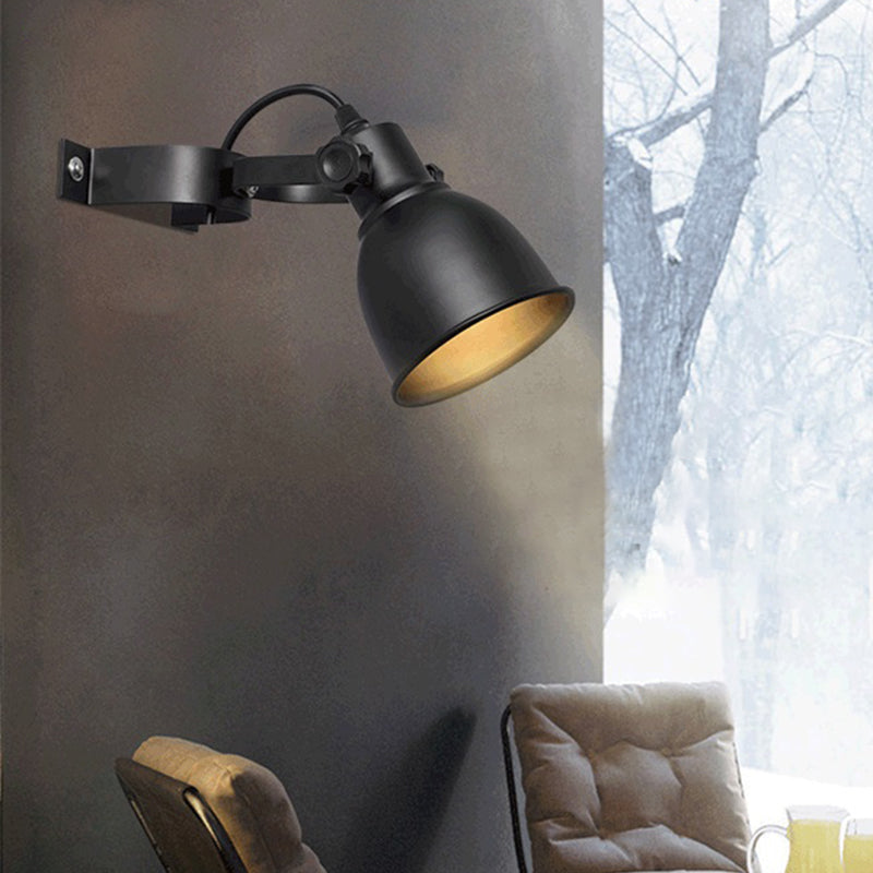 Industrial Iron Dome Wall Light Sconce - Adjustable Handle Black Finish