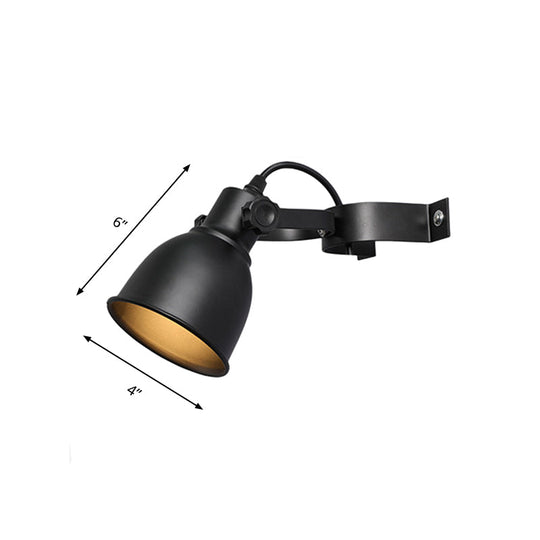 Industrial Iron Dome Wall Light Sconce - Adjustable Handle Black Finish