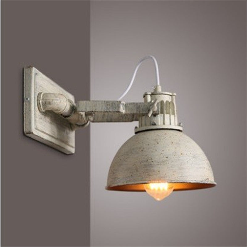 Dome Metal Wall Sconce - Antiqued 1-Head Adjustable Light In White With Handle