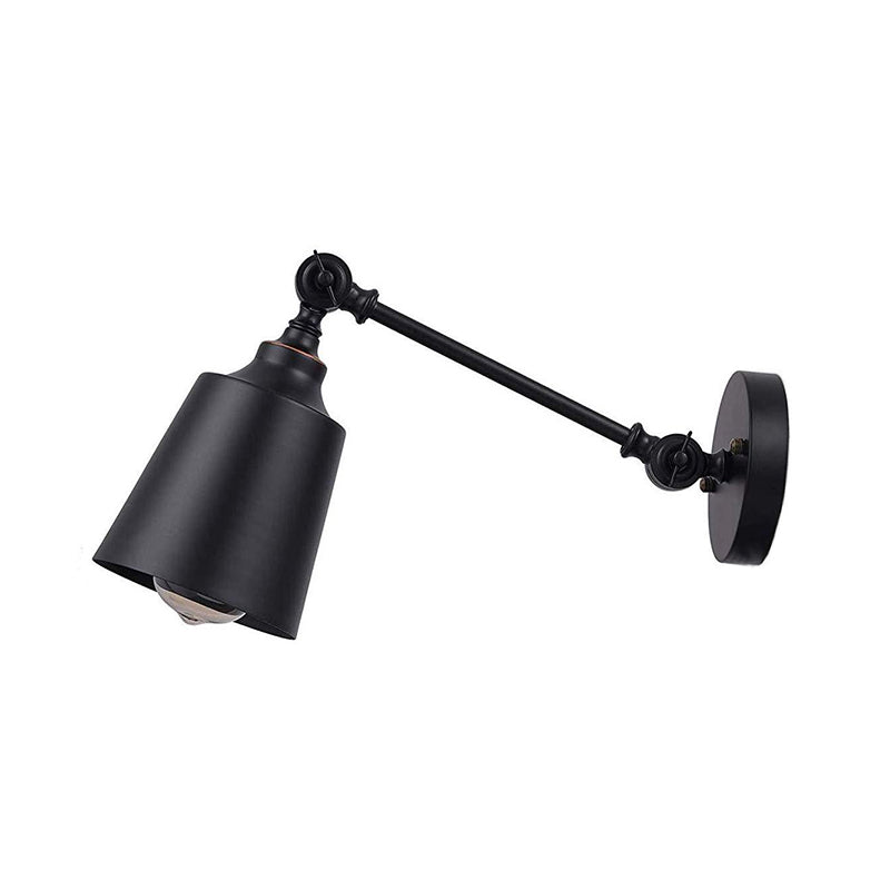 Iron Bell Industrial Wall Mount Sconce With Swing Arm - 1 Head Bedside Plug-In Lighting Fixture In