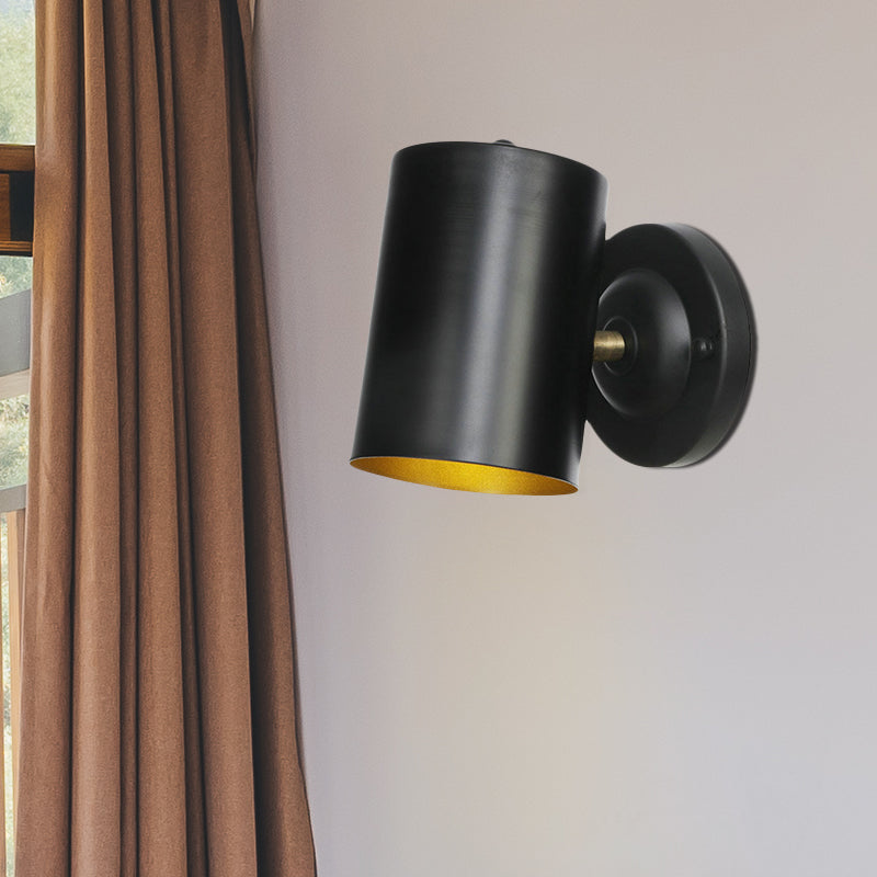 Farmhouse Black Finish Wall Sconce: Cylindrical Metallic Bedside Light (4/6 W) / 4