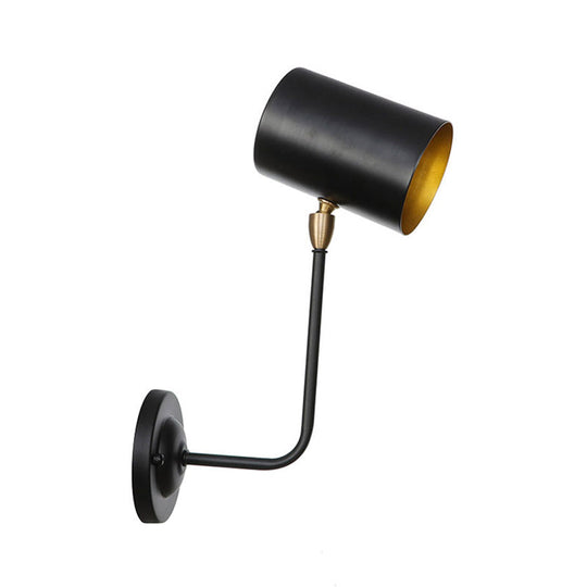 Antiqued Right Angle Arm Sconce - Wall Mounted Light With 1 Bulb 6/10 T Iron Black & Inner Gold