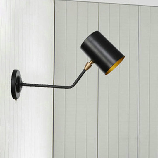 Vintage 1-Light Wall Mount Iron Sconce Lamp In Black With Cylinder Shade - Ideal For Study Room