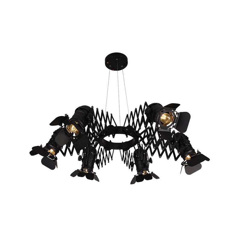 Black Art Deco Iron Camera Chandelier Pendant Lamp with Telescopic Arm - 5-Head Spotlight