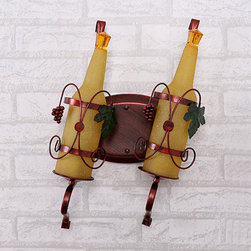 Art Deco Wall Mount Lighting With Wine Rack Backplate - 2 Bulbs Yellow/Green/Red/White Glass Copper