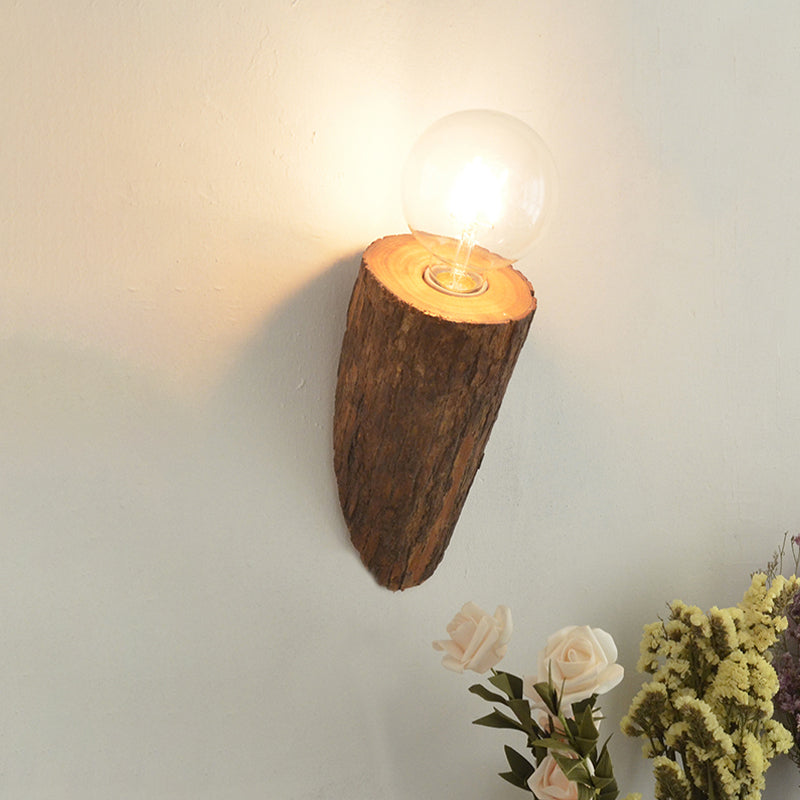 Wood Wall Mount Sconce - Chamfered Tube Design For Countryside Living Room Lighting (Brown)