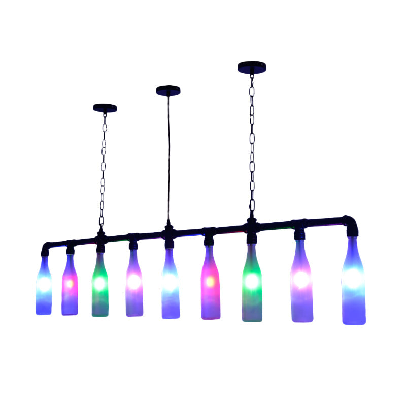 Art Deco Wine Bottle Island Pendant Light - 9 Lights - Colorful Glass - Hanging Ceiling Lamp - Black - Perfect for Bars
