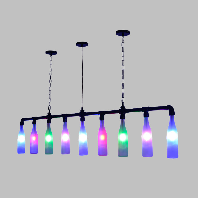 Art Deco Wine Bottle Island Pendant Light - 9 Lights - Colorful Glass - Hanging Ceiling Lamp - Black - Perfect for Bars