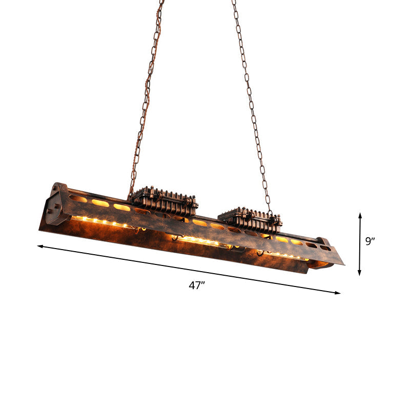 Vintage Metal Rust Linear Island Lighting Fixture With 3 Pendant Lamps For Bar Ceiling