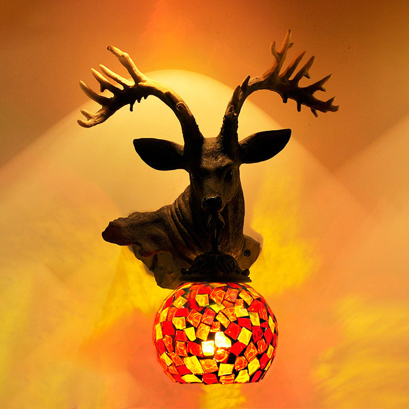 Deer Bowl Glass Sconce Wall Light Fixture - Tiffany Style 1-Bulb Multicolor Bar Beige/Red/White