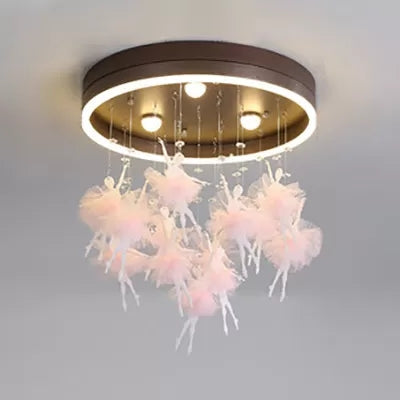 Romantic Canopy Ceiling Light With Ballet Deco Led Flush Mount For Kids Bedroom Pink