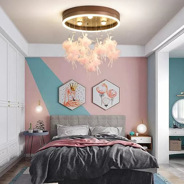 Romantic Canopy Ceiling Light With Ballet Deco Led Flush Mount For Kids Bedroom