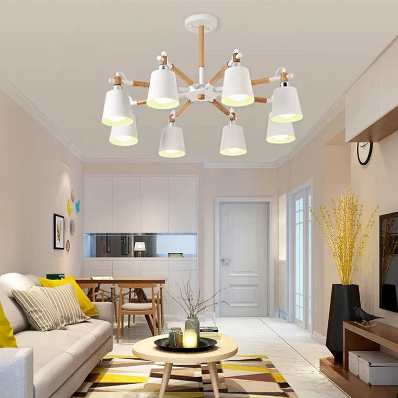 8-Head Metal Chandelier: Stylish Bucket Shape Ideal For Living Room And Restaurant White