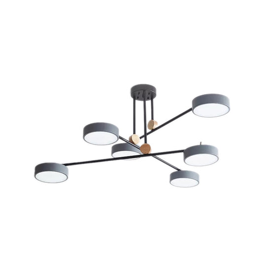 Acrylic 6-Light Macaron Chandelier With Round Shade - Perfect For Cafe Hanging Light Grey