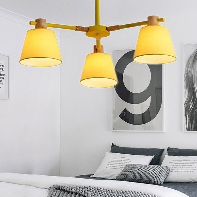 Macaron Style Wood Chandelier - Trapezoid Shade Hanging Light For Kindergarten Bedroom 3 / Yellow