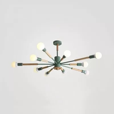 Sky Bang Kindergarten Chandelier - Wooden Nordic Hanging Light With Open Bulb