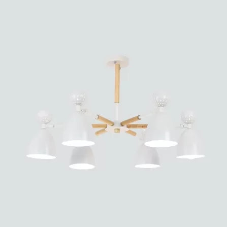 Metal Domed Shade Chandelier - Macaron Loft Hanging Light For Childs Bedroom (6 Heads) White