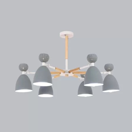 Metal Domed Shade Chandelier - Macaron Loft Hanging Light For Childs Bedroom (6 Heads) Grey