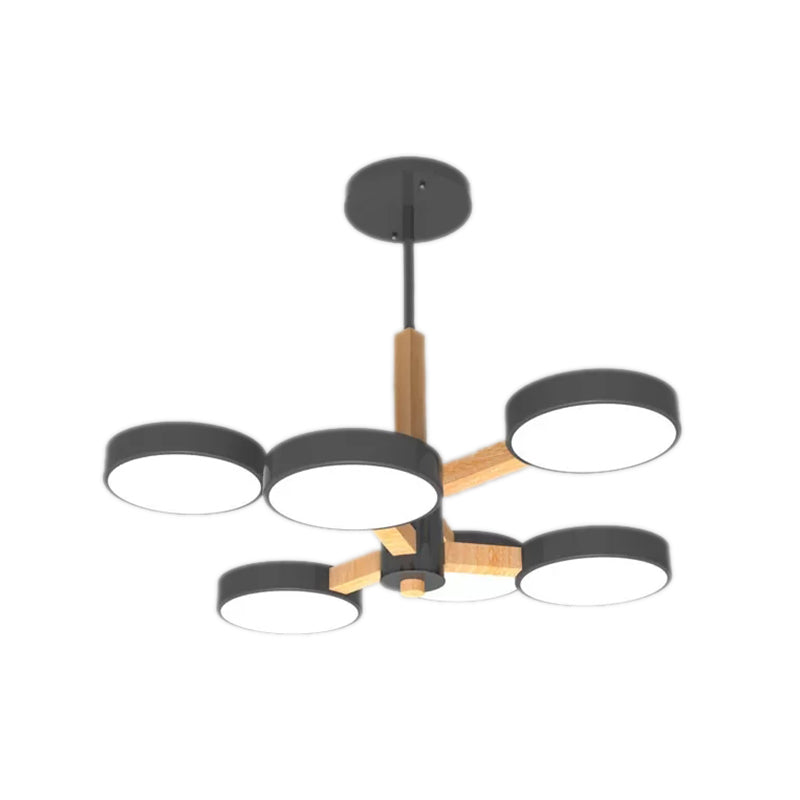 Modern Nordic Hanging Light: Acrylic & Wood Round Chandelier For Living Room 6 / Black