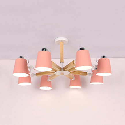 Nordic Style Chandelier Bucket Shade Hanging Light For Kids Bedroom - Metal & Wood 8 / Pink