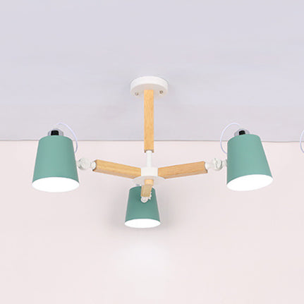 Nordic Style Chandelier Bucket Shade Hanging Light For Kids Bedroom - Metal & Wood 3 / Green