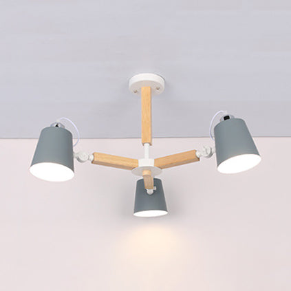 Nordic Style Chandelier Bucket Shade Hanging Light For Kids Bedroom - Metal & Wood 3 / Grey
