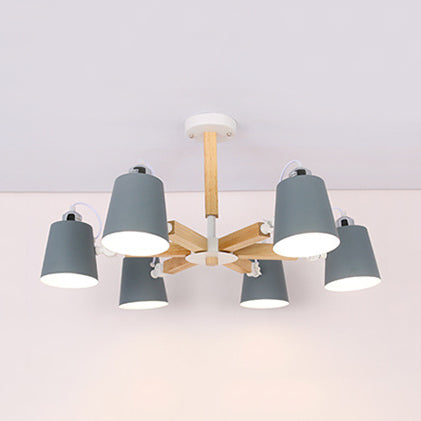 Nordic Style Chandelier Bucket Shade Hanging Light For Kids Bedroom - Metal & Wood 6 / Grey