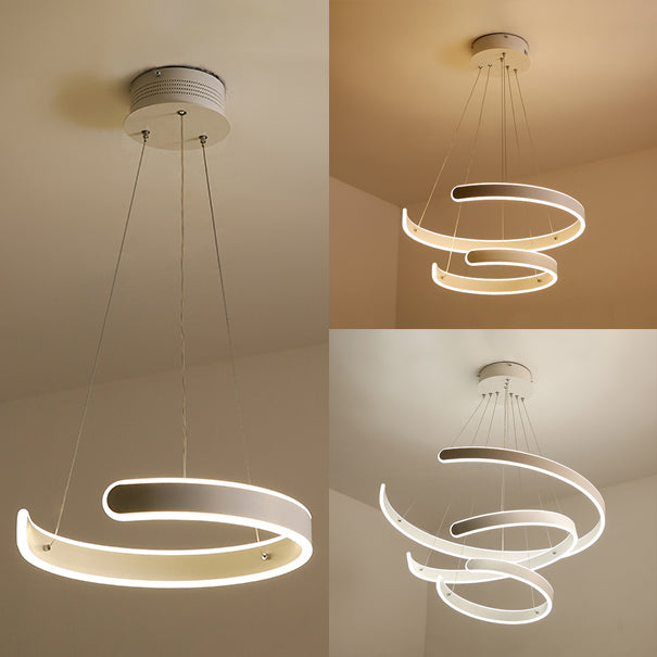 Modern Pendant Light for Dining Room - White Multi Ring Hanging Lamp with Neutral Light