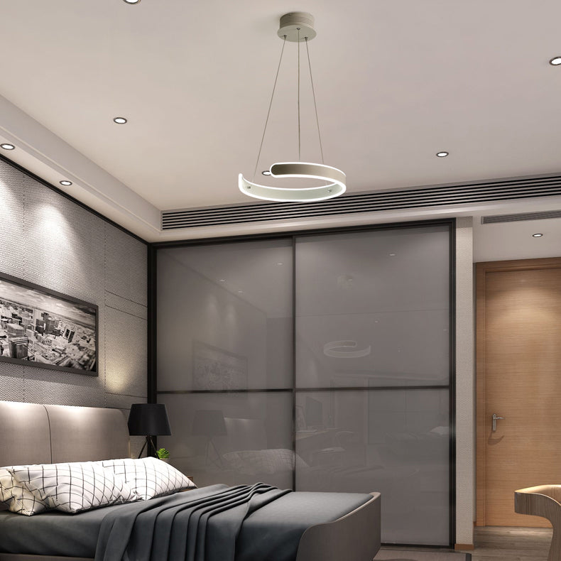 Modern Pendant Light for Dining Room - White Multi Ring Hanging Lamp with Neutral Light