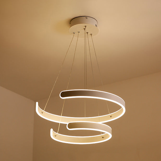 Modern Pendant Light for Dining Room - White Multi Ring Hanging Lamp with Neutral Light