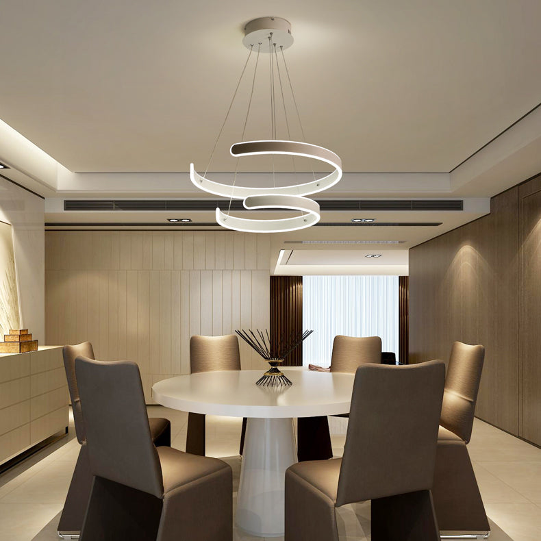 Modern Pendant Light for Dining Room - White Multi Ring Hanging Lamp with Neutral Light