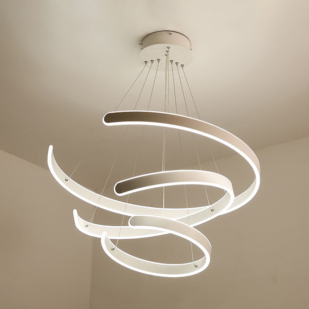 Modern Pendant Light for Dining Room - White Multi Ring Hanging Lamp with Neutral Light